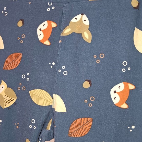 LuLaRoe Stretch Women's Leggings OS Blue Fox Owl Leaves Deer Versatile - Picture 2 of 6